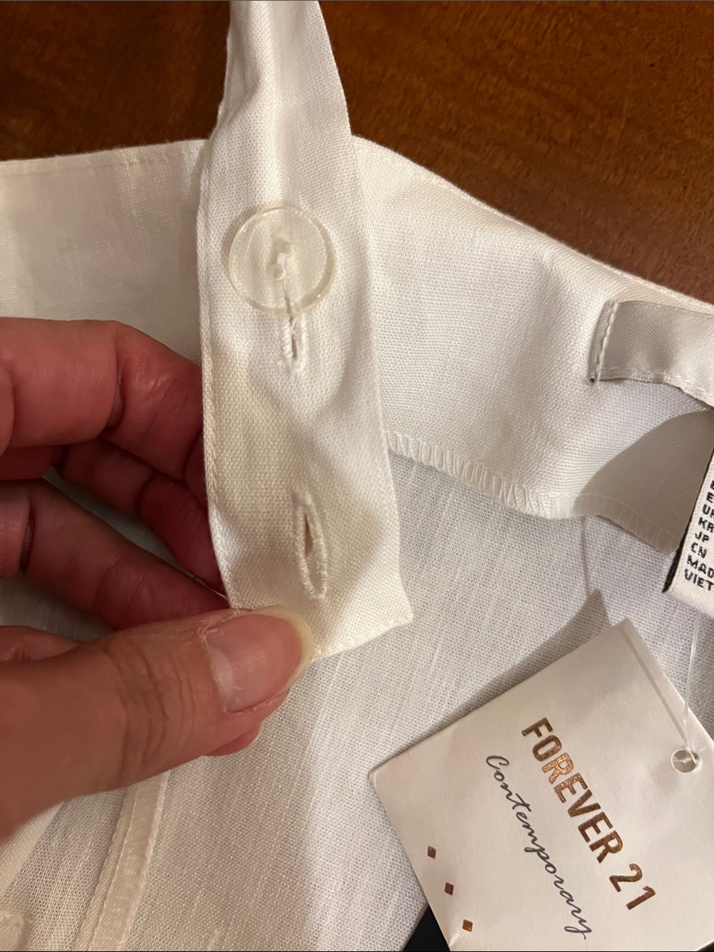White linen blend dress. Button front, belted. Square neckline. Stretchy. M. NWT - Picture 6 of 9